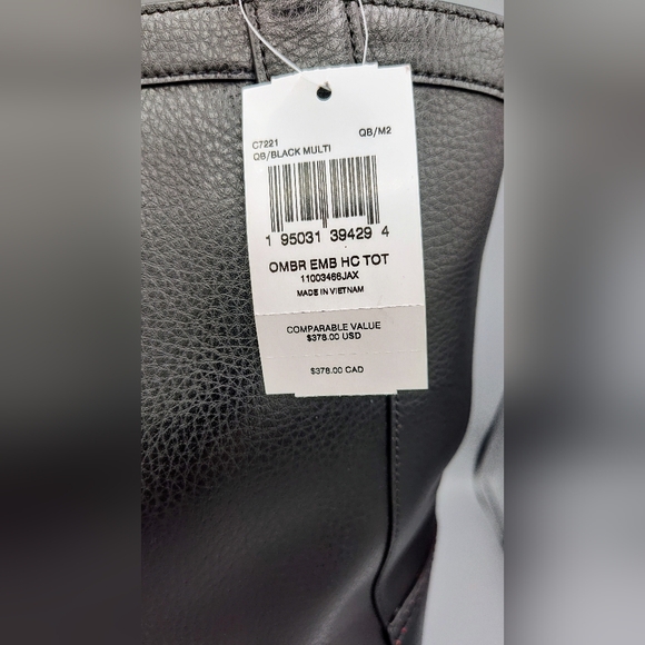 NWT Coach Tote 27 with an ombre rainbow signature Horse and Carriage. black/red - Picture 10 of 11